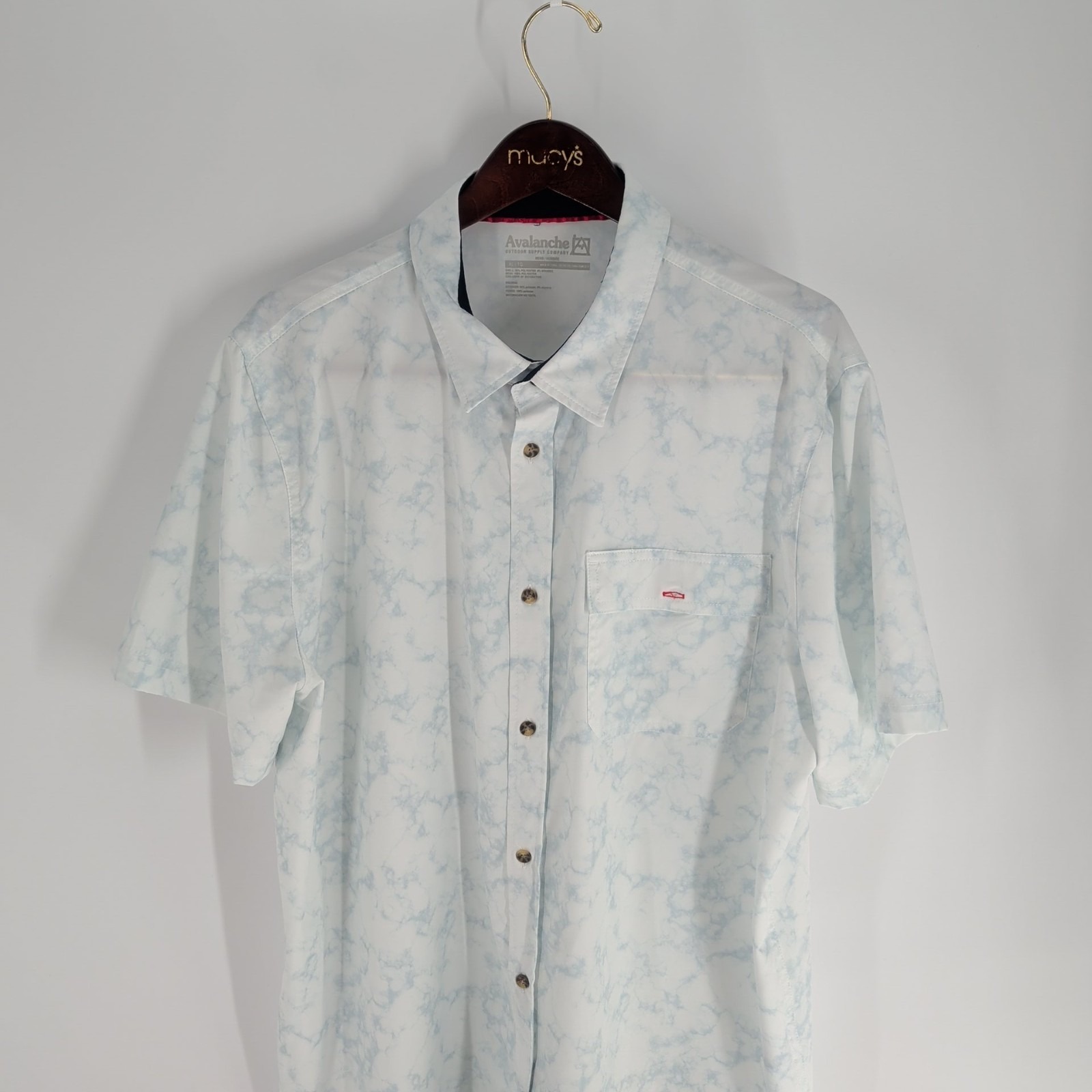 Avalanche Smoke Effect Outdoor Casual Short Sleeve Button Up Shirt White Size Xl